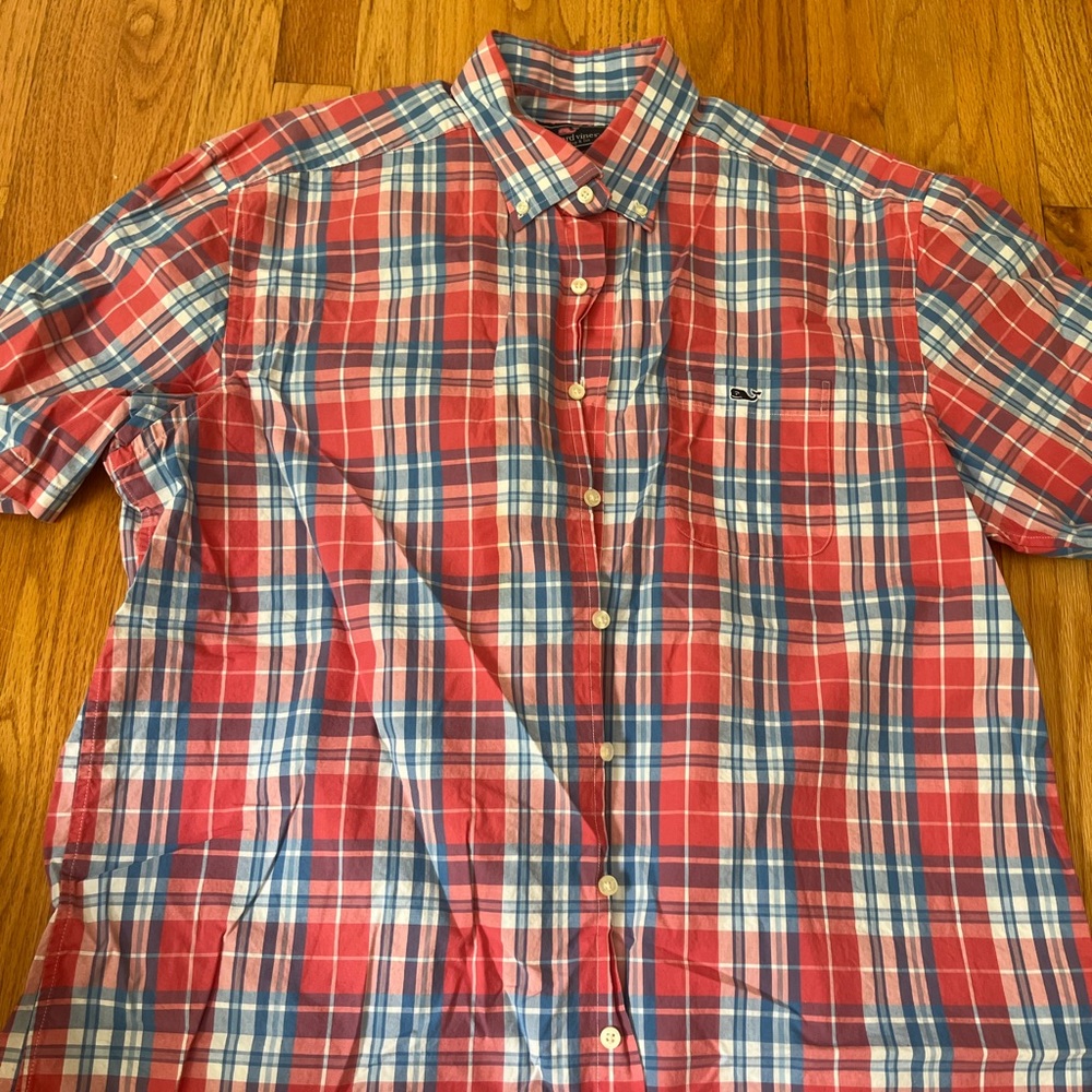 Vineyard Vines Red and Blue Plaid Button Down Shirt